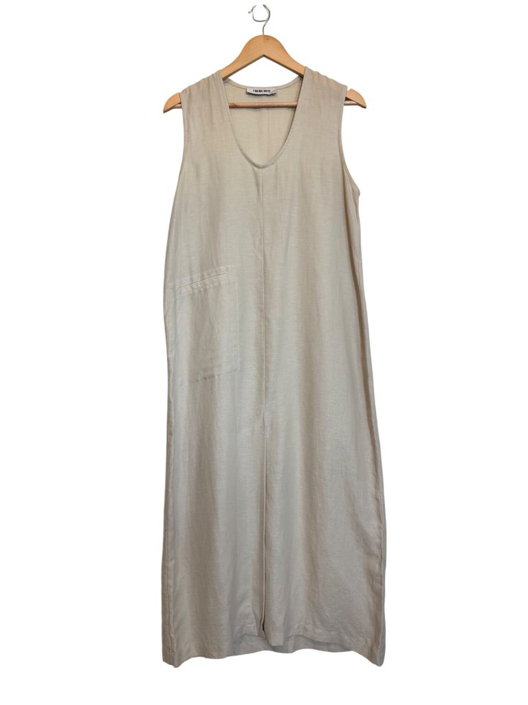 Shaina Mote Beige Sleeveless Linen-Blend Midi Dress With Pocket Detail Size 6